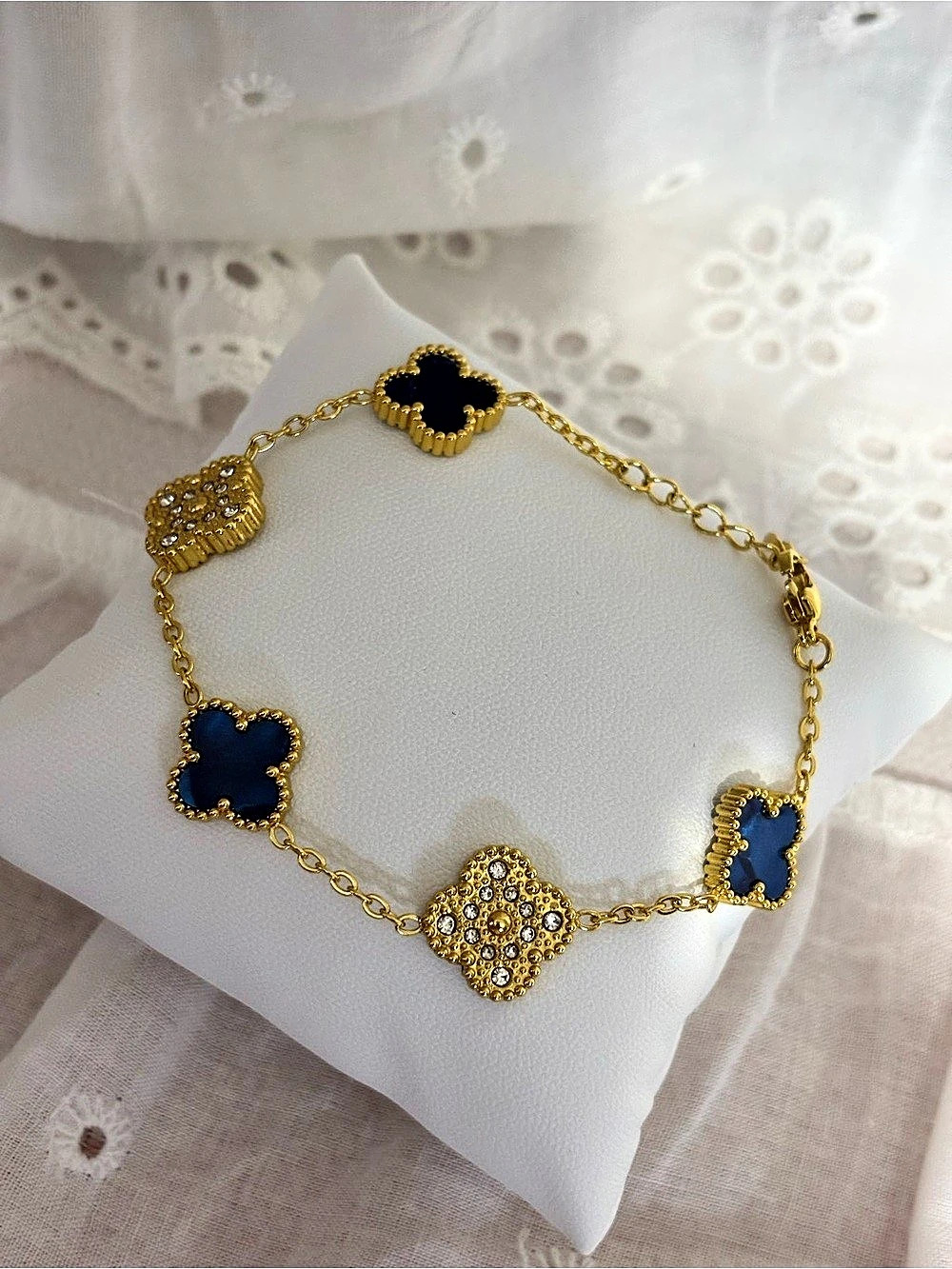 Gold & Blue Floral Link Bracelet